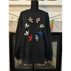 Adidas‎ Crewneck Sweatshirt Multicolor Trefoil Logo Pullover Black L